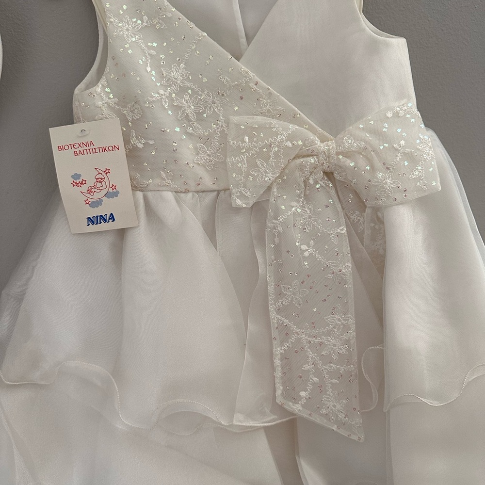 Chic Ivory Dress with Sparkling Bow